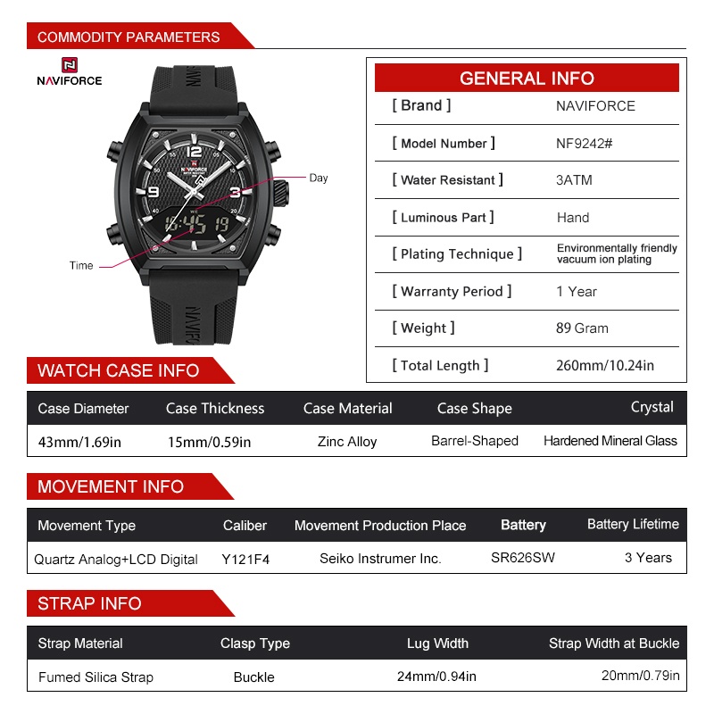 NAVIFORCE Men Dual Display Wat - Analog Quartz Watch ulasan dan harga