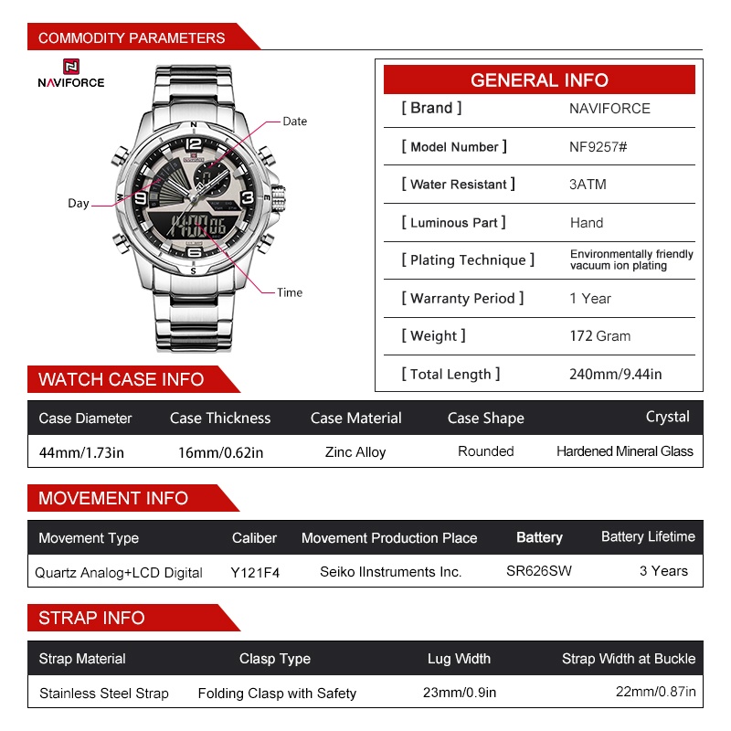 NAVIFORCE Men Dual Display Wat - Analog Quartz Watch ulasan dan harga